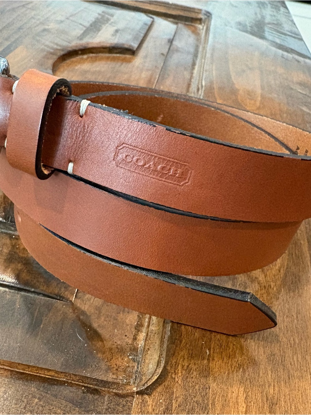 Vintage COACH Italy Brown Leather Brass Buckle Belt Coach 8566 SZ Med 33